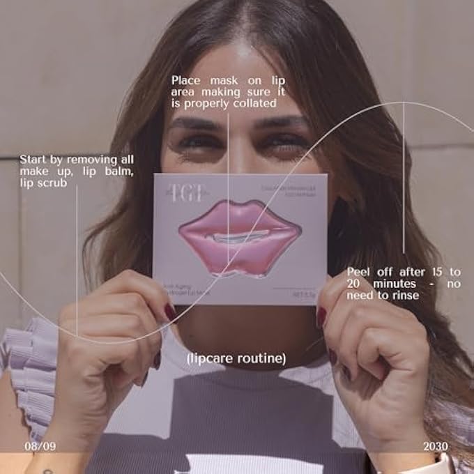 rayihni TGT COLLAGEN HYDROGEL LIP MASK, MOISTURIZING LIP TREATMENT FOR DRY CHAPPED LIPS, HYDRATING LIP PATCH WITH COLLAGEN, VITAMIN C & E AND PEPTIDES - Image 2
